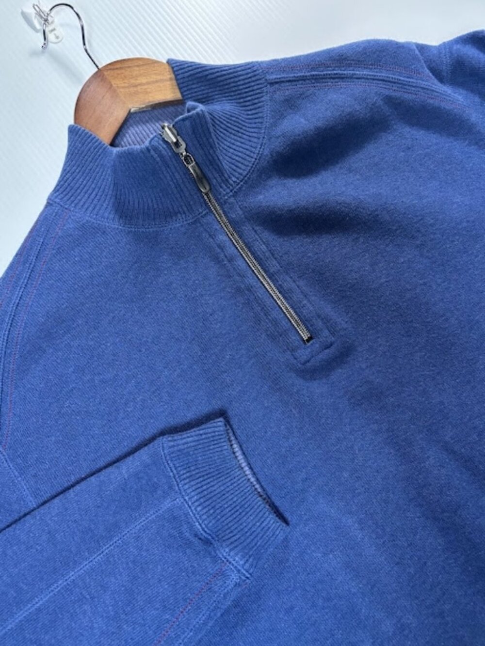 Tommy Bahama Men's Blue 1/4 Zip Mock Neck Cotton Knit Pullover Sweater L